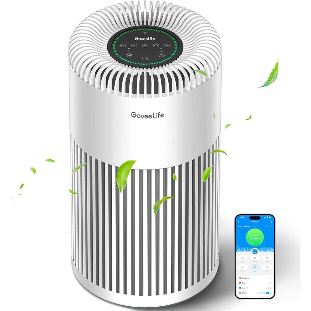 imageGoveeLife Smart Air Purifier for Home Large Room Up to 1524 sqftwith Washable Filter Integrated PM 25 Air Quality SensorWiFi Air Purifier for Smoke Wildfire Pet Hair24dB WhiteWhite