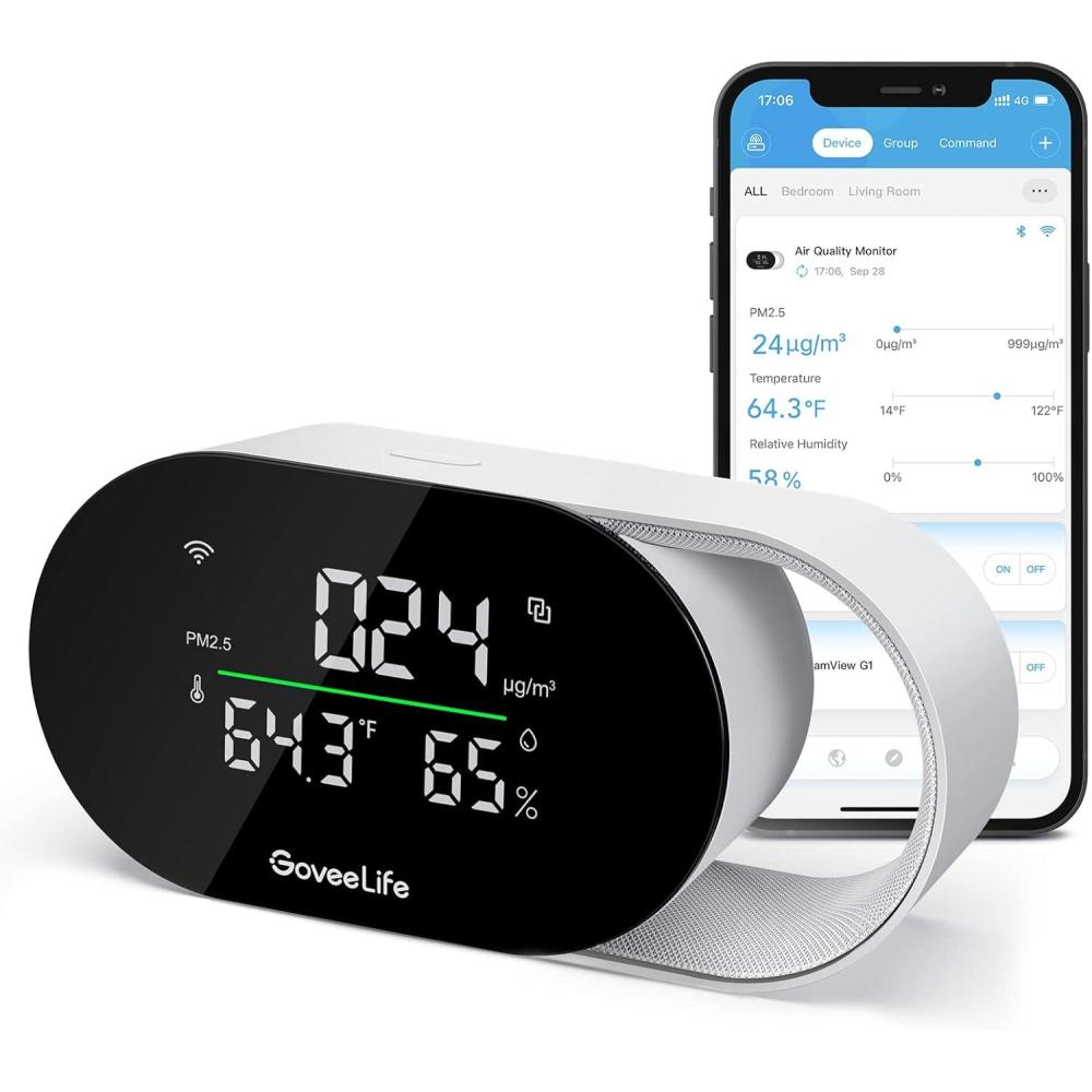 imageGoveeLife Smart Air Quality Monitor with PM25 WiFi Temperature ampamp Humidity Sensors LED Display 2s Refresh 2Year Data Storage for Home ampamp Office Wired