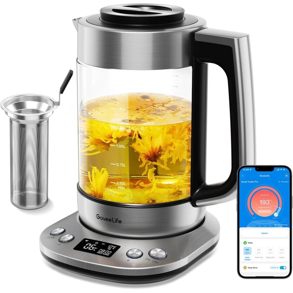imageGoveeLife Smart Electric Kettle with Tea Infuser for Loose Leaf 17 L Electric Tea Kettle with Brewing Program Variable Temperature Control 2 H Keep Warm ampamp Auto ShutOff BPA Free BlackSilver