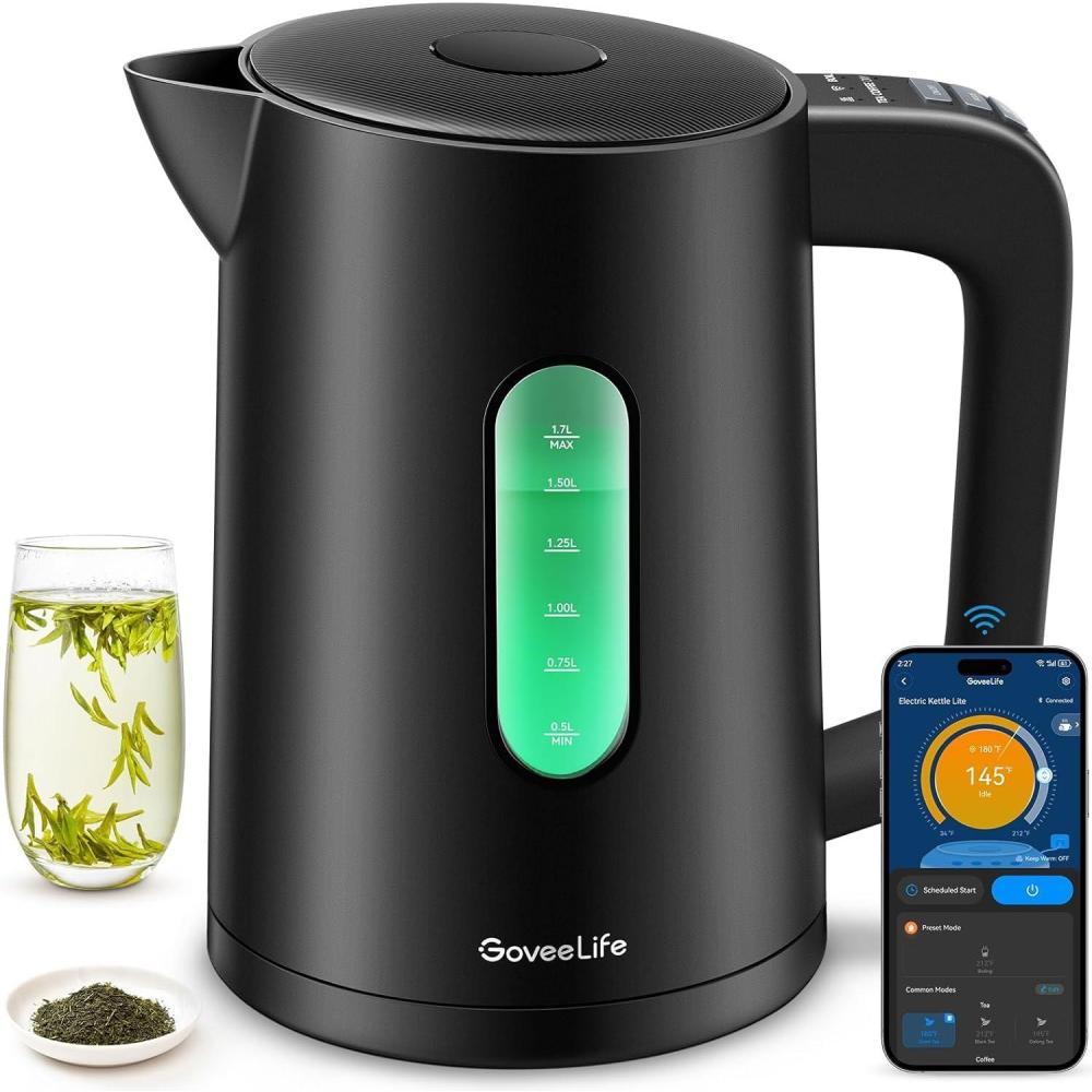 imageGoveeLife Smart Kettle Temperature Control 17L 1500w WiFi Tea Kettle Electric with LED Indicator Lights Remotely Control 2H Keep Warm 4 Presets Hot Water Boiler for Tea ampamp Coffee ampamp DIY