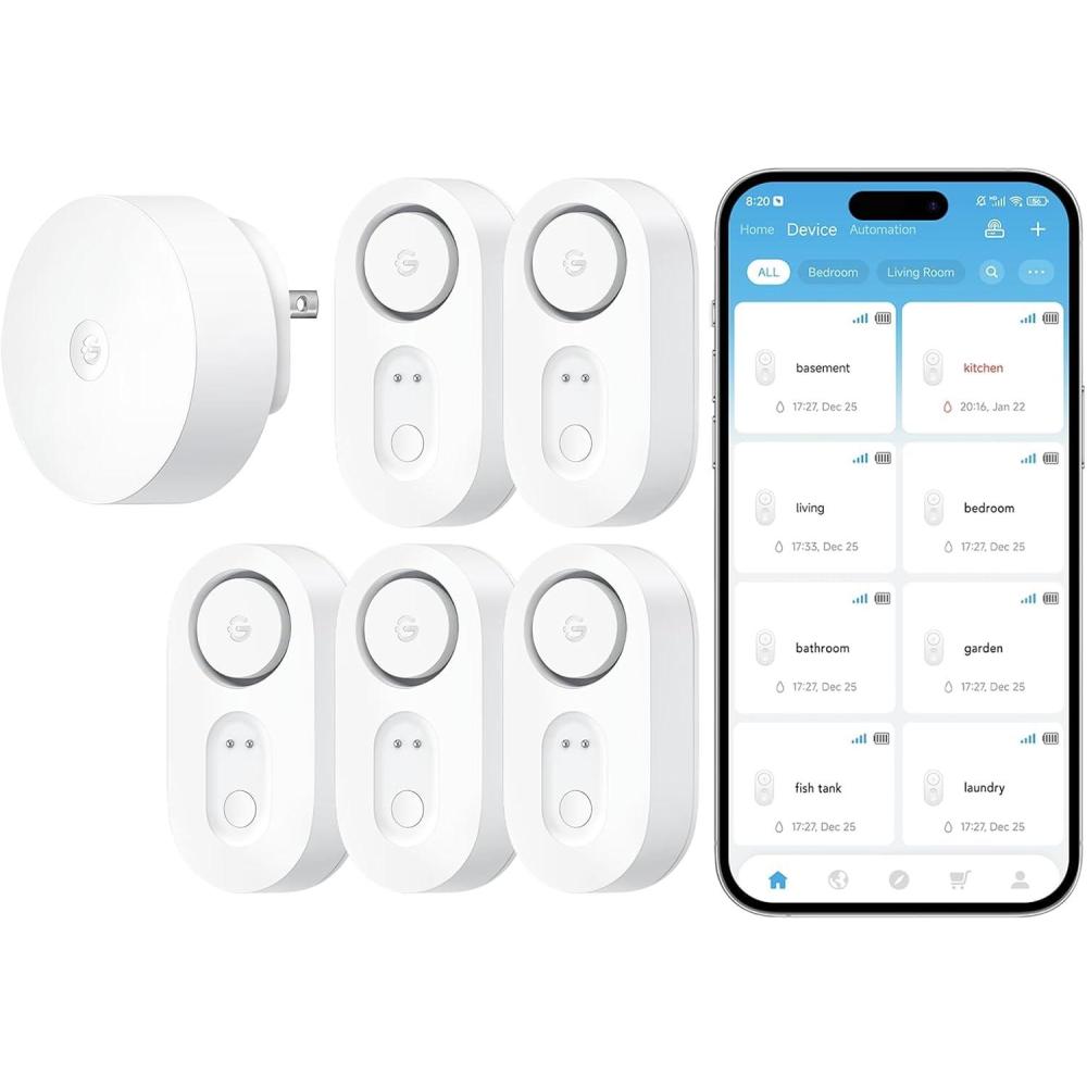 imageGoveeLife Upgraded Smart Water Leak Detector 1s with 1804ft UltraLong Range WiFi Water Sensor with SMSEmailAPP Push and Sound Alarm 5Year Battery Life Suit for Home Basement Kitchen 3 PackGateway5 sensor
