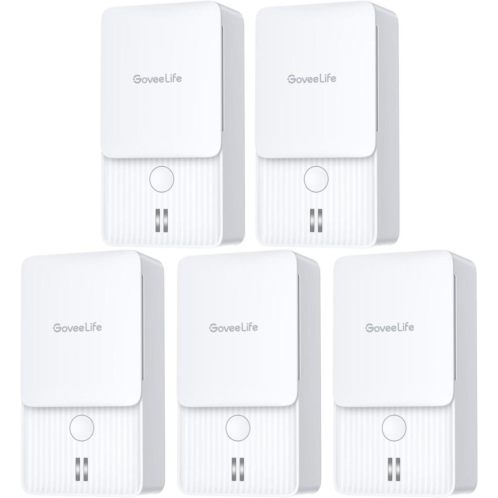 imageGoveeLife Water Leak Detectors 5 Pack 100dB Adjustable Audio Alarm and Leak and Drip Alerts Detector for Home Bedrooms Basement Warehouse CabinRV5 Pack