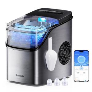 imageGoveeLife Smart Ice Maker Countertop Portable Ice Machine with Voice Control 9 Ice Cubes in 6 Minutes 3 Sizes 26lbs24Hrs Self Cleaning RGB Lights Quiet Ice Maker with Scoop for Kitchen SilverSilver