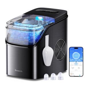 imageGoveeLife Smart Ice Maker Countertop Portable Ice Machine with Voice Control 9 Ice Cubes in 6 Minutes 3 Sizes 26lbs24Hrs Self Cleaning RGB Lights Quiet Ice Maker with Scoop for Kitchen SilverBlack