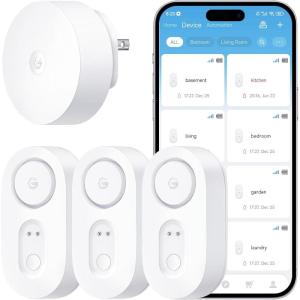 imageGoveeLife Upgraded Smart Water Leak Detector 1s with 1804ft UltraLong Range WiFi Water Sensor with SMSEmailAPP Push and Sound Alarm 5Year Battery Life Suit for Home Basement Kitchen 3 PackGateway3 Sensor