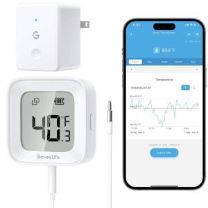 imageGoveeLife WiFi Refrigerator Thermometer with Alarm Wireless Digital Freezer Temperature Gauge with App Control LCD Display 2 Years Free Data Export for Fridge Hot Tub Only Support 24G WiFi1 Gateway  1 Sensor