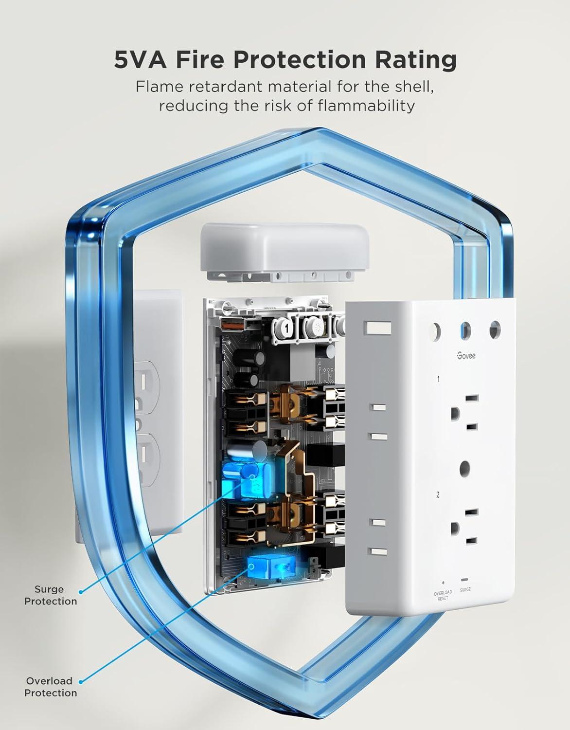 imageGovee Smart Plug Outlet Extender 3Sided Smart Power Strips with 2 Smart Outlets ampamp 2 USB Ports with RGB Night Light APP ampamp Voice Control Surge ampamp Overload Protection for Home Office
