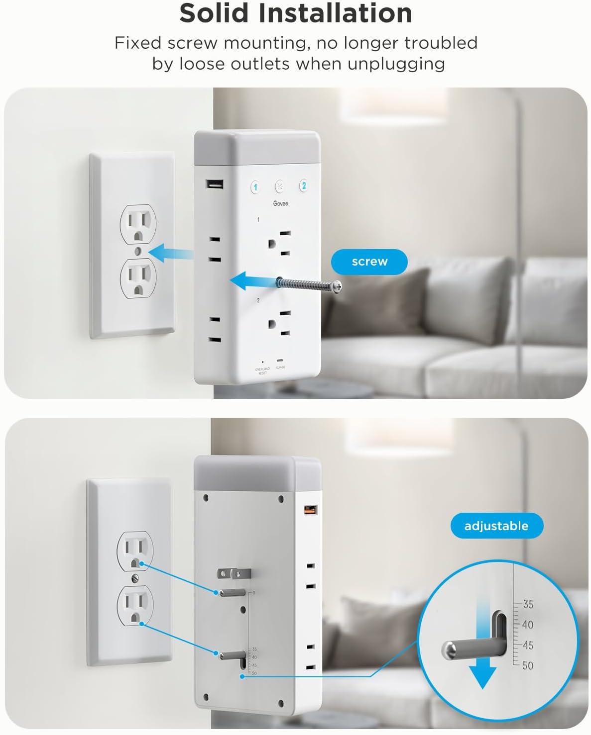 imageGovee Smart Plug Outlet Extender 3Sided Smart Power Strips with 2 Smart Outlets ampamp 2 USB Ports with RGB Night Light APP ampamp Voice Control Surge ampamp Overload Protection for Home Office