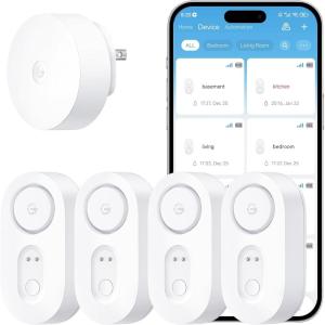 imageGoveeLife Upgraded Smart Water Leak Detector 1s with 1804 ft UltraLong Range WiFi Water Sensor with SMSEmailAPP Push and Sound Alarm 5Year Battery Life Suit for Home Basement Kitchen 4 PackGateway4 sensor