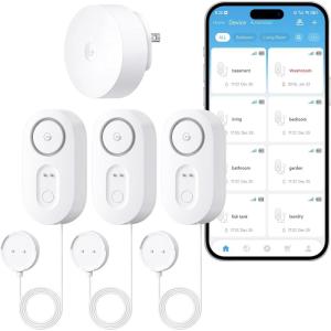 imageGoveeLife Upgraded Smart Water Leak Detector 1s with 492 ft Sensor Cable WiFi Water Sensor with SMSEmailAPP Push and Sound Alarm 5Year Battery Life Suit for Home Basement Kitchen 3 Pack3