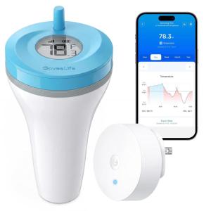 imageGoveeLife Smart Wireless Pool Thermometer P2 with WiFi Gateway Easy Read Floating Digital Water Thermometer with IP68 Waterproof App Notification Alerts Data Export for Swimming Bath Pond Blue
